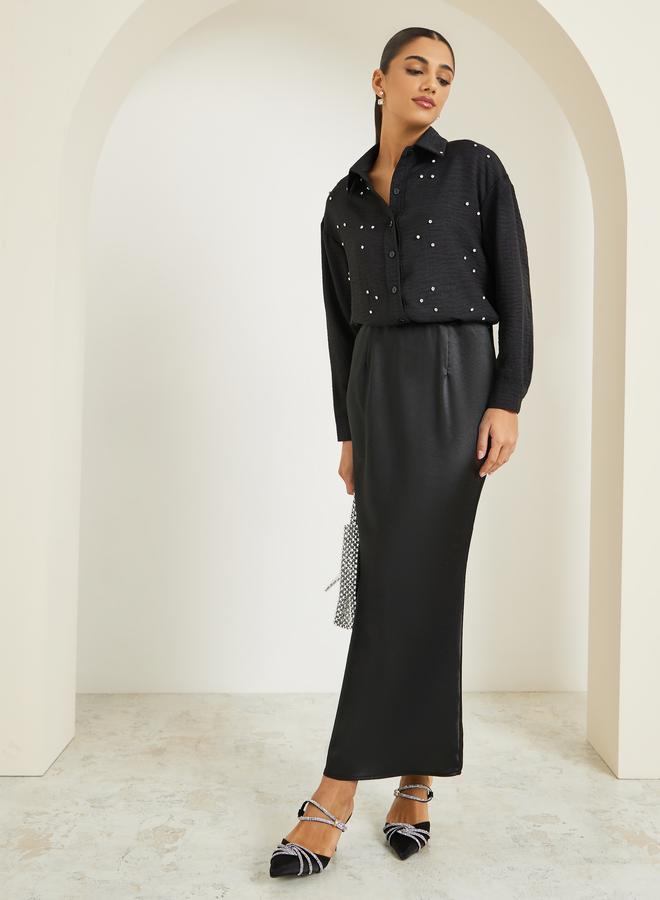 Styli Women Black Embellished Long Sleeve Shirt - Image 1